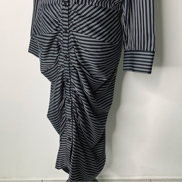 Veronica Beard Women's Blac White Ruched Striped Cotton Poplin Dress Size 10 - Picture 8 of 16